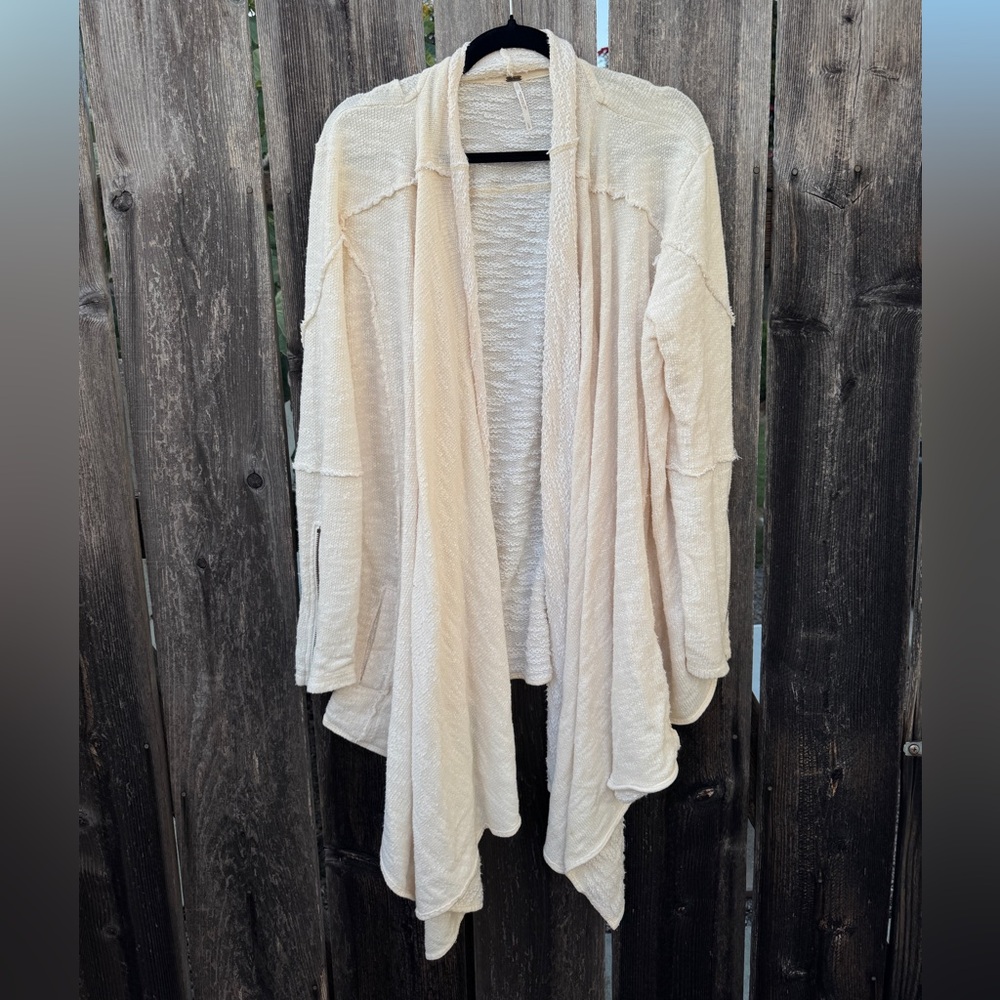 Free People Ivory Cream Open Front Drape Cardigan Sweater